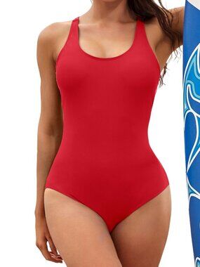 Swimsuits Athletic Swimming Solid Red Competitive Swimsuit Size Large NWT #5057